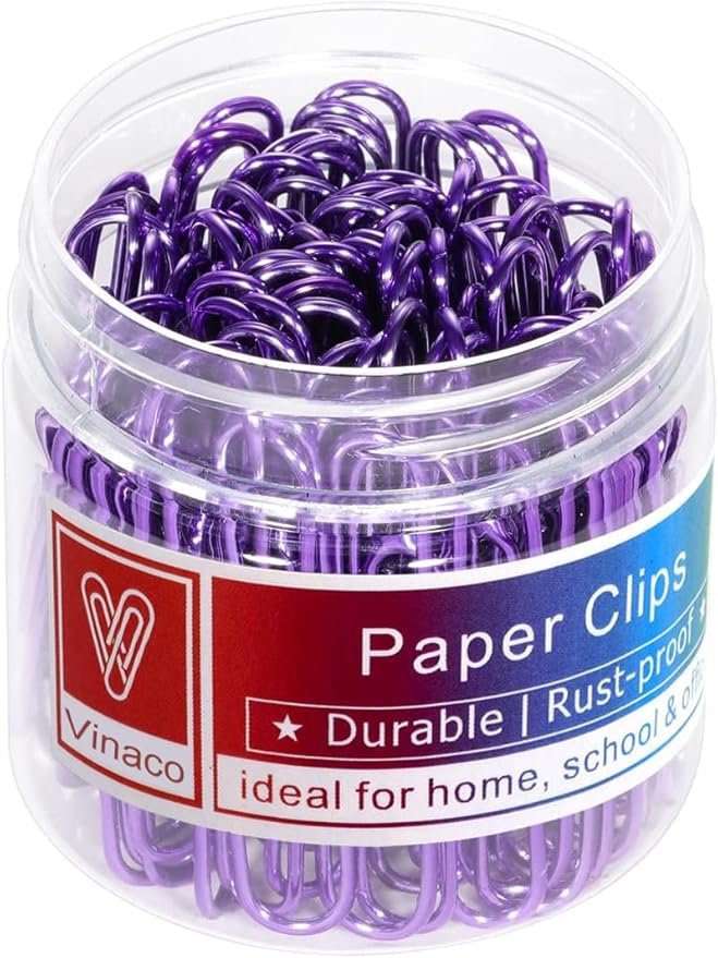 Vinaco Purple Jumbo Paper Clips, 100 Pack, 2 Inch (50 mm), Durable & Rust Resistant, Great for Office, School and Personal Use