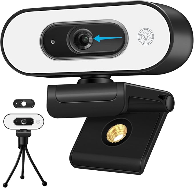 1080P USB Camera for Switch 2/ PC, Ring Light & 3-Level Brightness - Streaming Camera with Built-in Mic, Tripod & Plug&Play for Zoom/Skype/Facetime, PC/Mac/Laptop