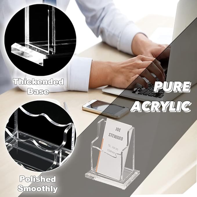 PARTSPOWER 2 Packs Acrylic Business Card Holders for Desk, Vertical Clear Business Name Card Display Stand, Desk Accessory Business Name Card Organizer (Vertical, 1-Slot)