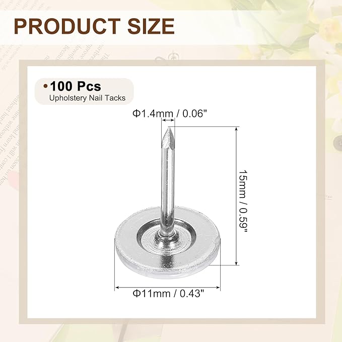 uxcell 100Pcs Upholstery Tacks, 11mmx15mm Flat Head Thumb Tack Decorative Furniture Nails Push Pins for Furniture Sofa Headboards, White
