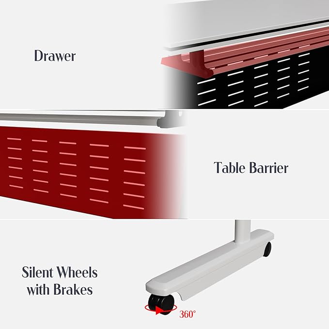 6Pack Conference Room Table, Folding Conference Table for Office Classroom, Mobile Training Tables with Casters Silent Wheels, Large Rectangular Convertible Modular Seminar Tables (L47.2in)