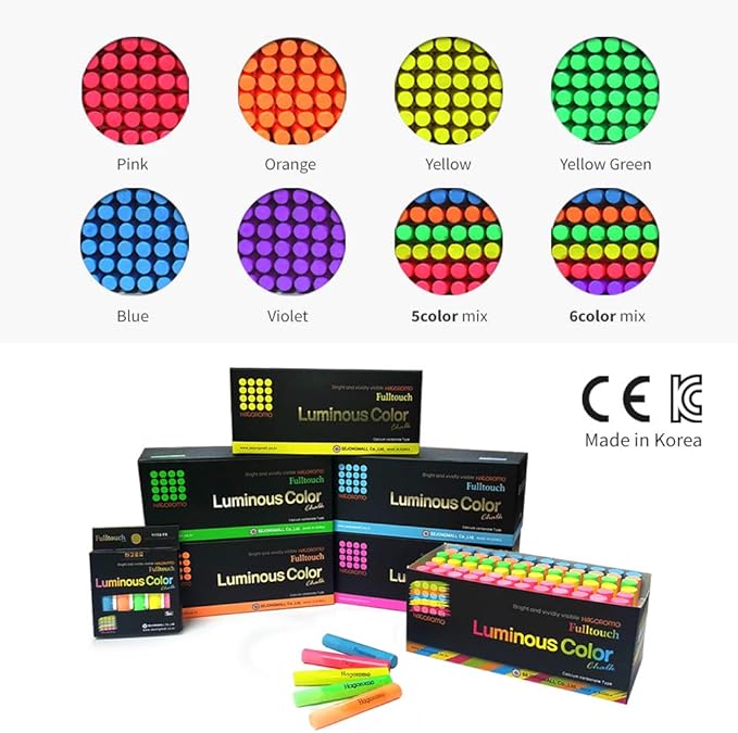 Hagoromo Fulltouch Luminous Chalk 1 Box, Non-Toxic, Dustless [72 Pcs/Yellow]