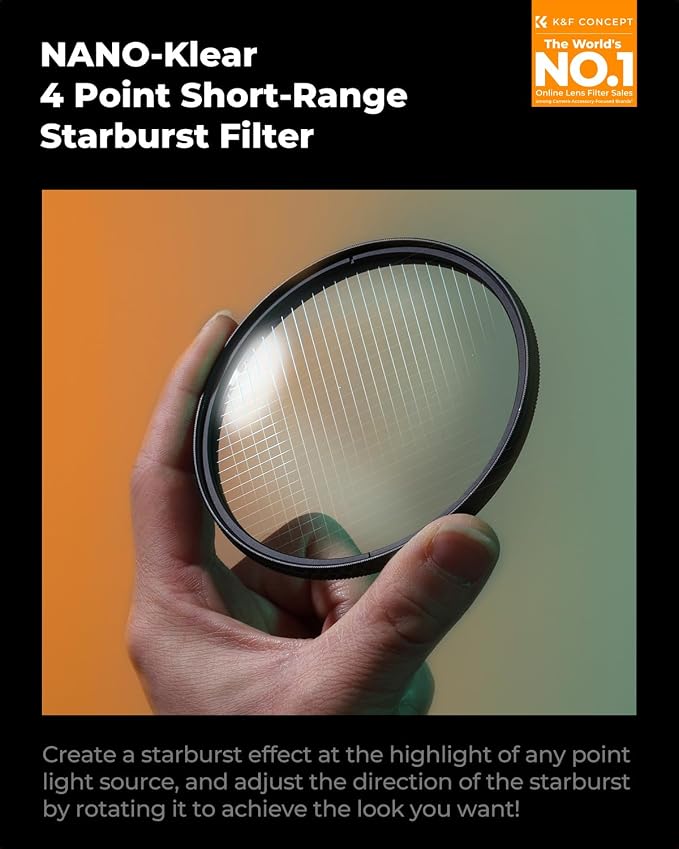 K&F CONCEPT 72mm Variable Short Line Star Lens Filter, Cross Screen Starburst - Image 2
