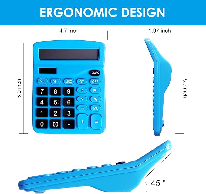 8 Pack Calculator Desktop, 12-Digit Solar Basic Calculator Dual Power Electronic Calculators with Large LCD Display Big Button for Office Home and School (Dark Blue)