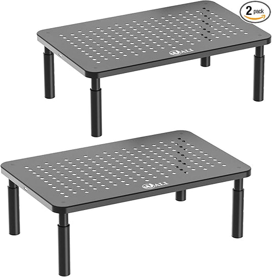 WALI Dual Monitor Stand for Desk, Desk Monitor Riser 3 Height Adjustable, Laptop Riser with Airflow Vents, Desk Organizer for Computer, Laptop, Printer, Notebook (STT003-2), 2 Pack, Black