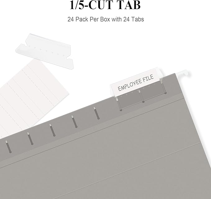 ViVin Hanging File Folders, 1/5-Cut Adjustable Tabs with 24 Per Box, 1 Inch Expansion, 24 Pack Letter Size Hanging File Folders, Designed for Office Home School Filing Cabinet(Gray)