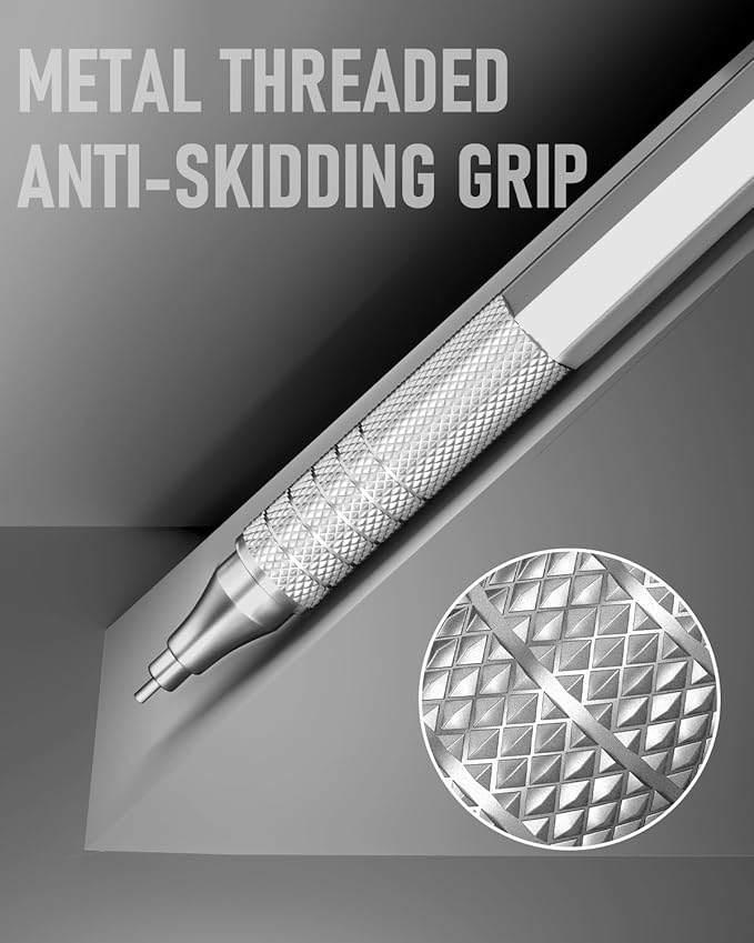 Four Candies 0.9mm Mechanical Pencil Set with Case, 3PCS Metal Artist Lead Pencil with 8 Tubes (480PCS) HB Lead Refills, 3 Erasers, 9 Eraser Refills For Engineer Art Writing Drafting, Silver