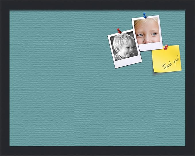 PinPix 18x14 Inch Cork Bulletin Board. This Decorative Framed Pin Board Comes with Aqua Pastel Design and a Satin Black Frame. Ideal for Home Office Decor or Message Board (PinPix-1806)
