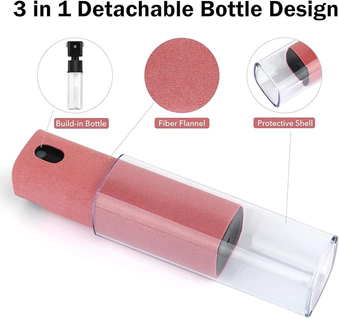 3 Pcs Fingerprint Proof Screen Cleaner, 3 in 1Touchscreen Mist Cleaner Spray Wipe Screen Cleaner Soft Fiber Flannel, Safe for All Phones Glasses Tablet Laptop TV Watch Screens (Pink)