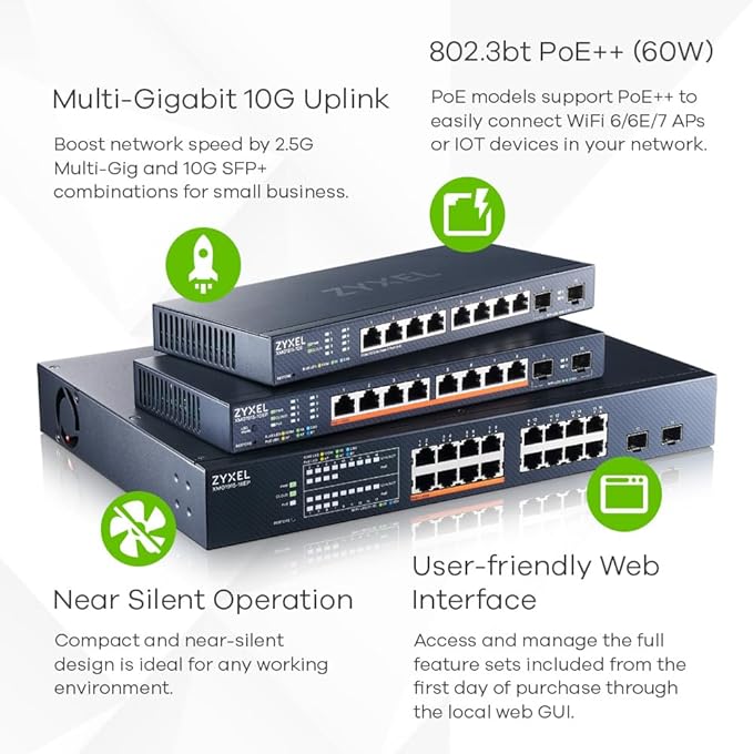 Zyxel 8 Port PoE 2.5Gb Switch | Smart Managed Network Ethernet Switch | 8X 2.5G - Image 2