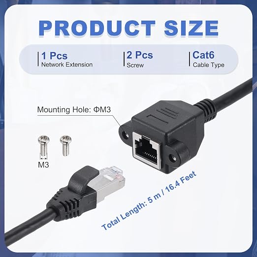 MECCANIXITY Cat6 Ethernet Extension Cable, 16.4Ft RJ45 Male to Female Screw - Image 2