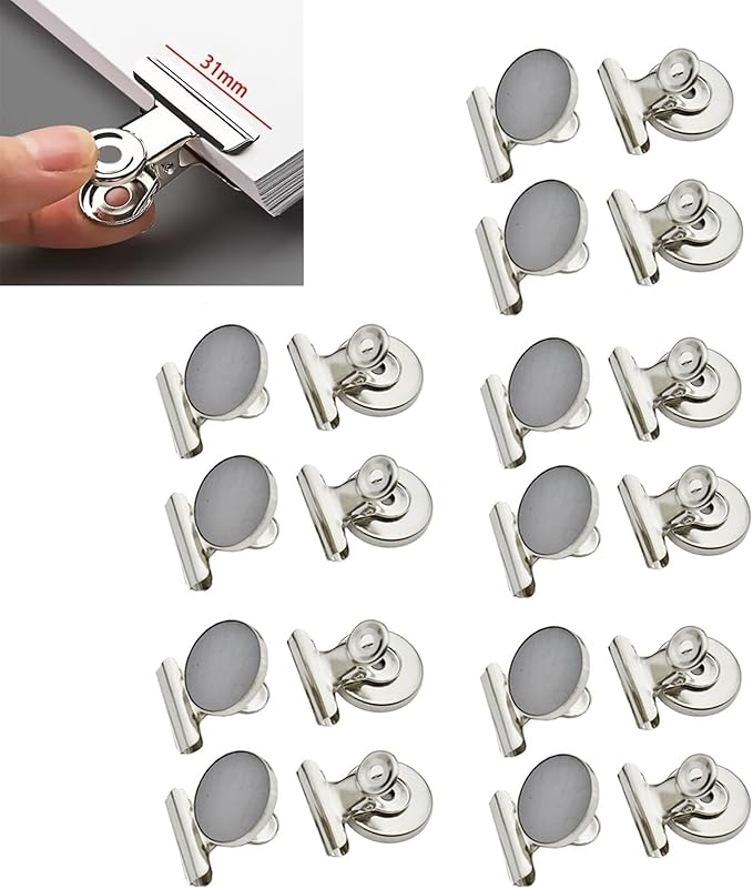 Strong Magnetic Clips, 20 Pack, 1-1/4 Inch, 31 mm, Sliver, Heavy Duty Refrigerator Magnet Clips, Medium Clip Magnets, Office Supplies, Photo Displays