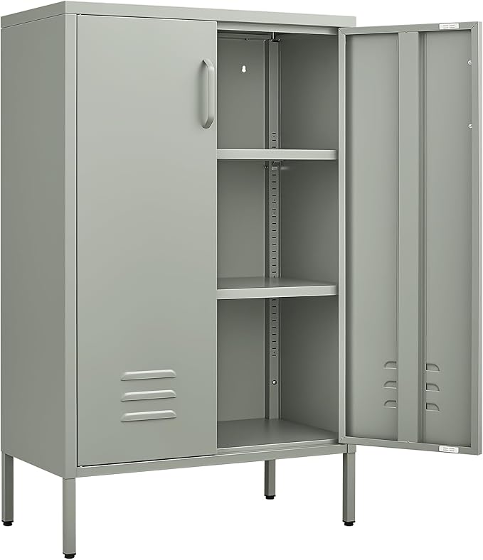 Metal Cabinet,Entryway Cabinet with Adjustable Shelves,Metal Storage Cabinet for Classroom,Living Room,Kitchen,Outdoor,Grey Green