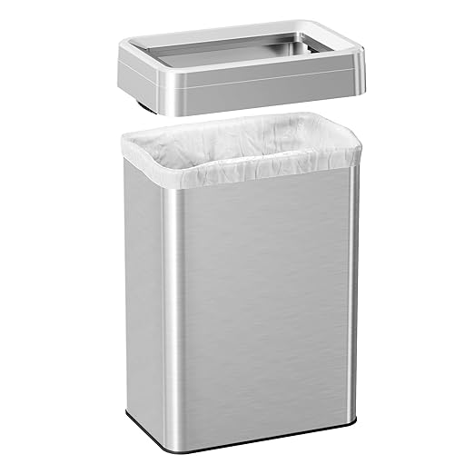 iTouchless 16 Gallon Open Top Kitchen Trash Can Recycling Bin with Double Odor Filters, 60 Liter Rectangular Stainless Steel Recycler for Home Office Business Work Store Restroom Retail Shop Garage