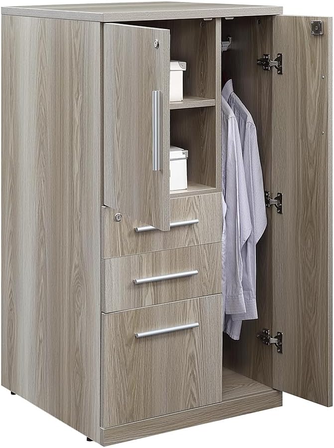 NBF at Work Wardrobe Office Storage Cabinet - Espresso Laminate Storage Cabinet with Lockable Door -Display Cabinet with 3 Lockable Drawers (48" H x 24" W x 24" D, Brown)