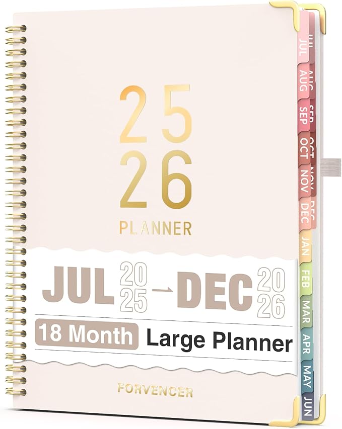 Jul 2025 -Dec 2026 Planner, Forvencer Academic Planner 2025-2026, 18 Month Daily Planner, 8.5" x 11", Weekly & Monthly Agenda Book, Hardcover Calendar Book, School Supplies for Student,Beige