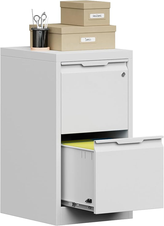 Bestoo 2 Drawer File Cabinet, 17.8" Deep Filing Cabinet for Home Office, Metal Vertical File Cabinet with Lock for Letter/Legal/A4/F4 Size, Easy Assemble (White)