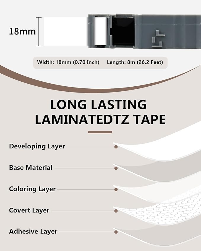 4-Pack 18mm 0.7" Laminated White Compatible for Brother Tze-241 Tze241 Tze241 Tz-241 Tz241 3/4" PTouch Tape Tze Tz 18mm 0.7 Laminated White Label Tape for PT-D400 PT-D410 PT-D600 PTD-610BT