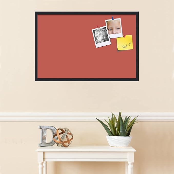 PinPix 34x22 Inch Cork Bulletin Board. This Decorative Framed Pin Board Comes with Crimson Pastel Design and a Satin Black Frame. Ideal for Home Office Decor or Message Board (PinPix-1807)