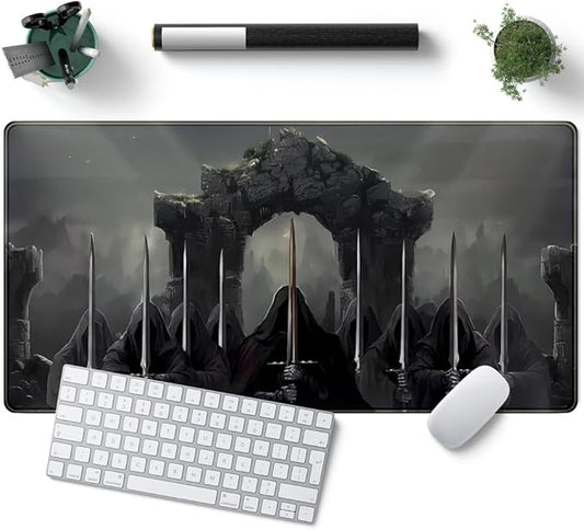 Knight Dark Grey Desk Pad Mat Anime Playmat Mouse Pad Gaming Large Mousepad for Desk Computer Pc Laptop Pad for Men, Equipped with Waterproof Storage Bag Non-Slip (31.5x15.7 in)