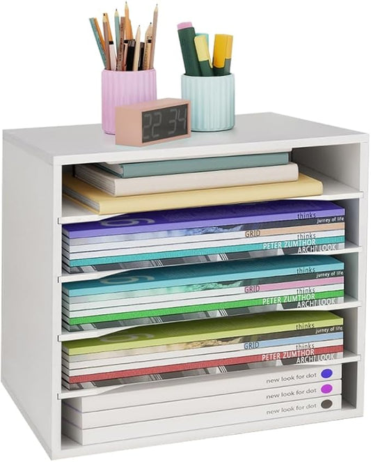 Paper Organzier Wood Desktop Organizer Storage Letter Tray File Sorter with Adjustable Shelves for Home Office