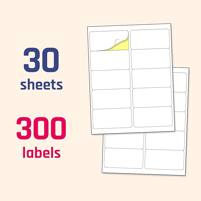 (2" x 4") 30 Sheets, Printable White Sticker Labels, Laser/Inkjet Printing - Matte, 10 per Page