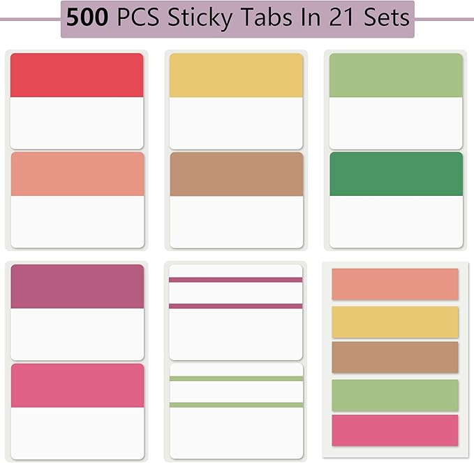 ELII 500 PCS Sticky Index Tabs 2 Inch Book Tabs Page Markers File Tabs Self Adhesive, Labels for Pages Notebooks