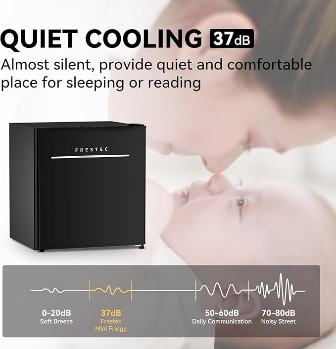 Frestec 1.7 Cu.Ft Mini Fridge with Freezer,Mini Fridge for Bedroom,Small Refrigerator,Dorm Refrigerators with Freezer,Compact Refrigerator for Office,Apartment,Dorm,Bedroom (Black)