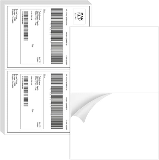Half Sheet Shipping Labels - 20000 Counts, 8.5” x 5.5” Self Adhesive Shipping Label White Internet Mailing Labels 2 Per Page, Laser & Inkjet Printer Compatible [10000 Sheets 8.5” x 11”]