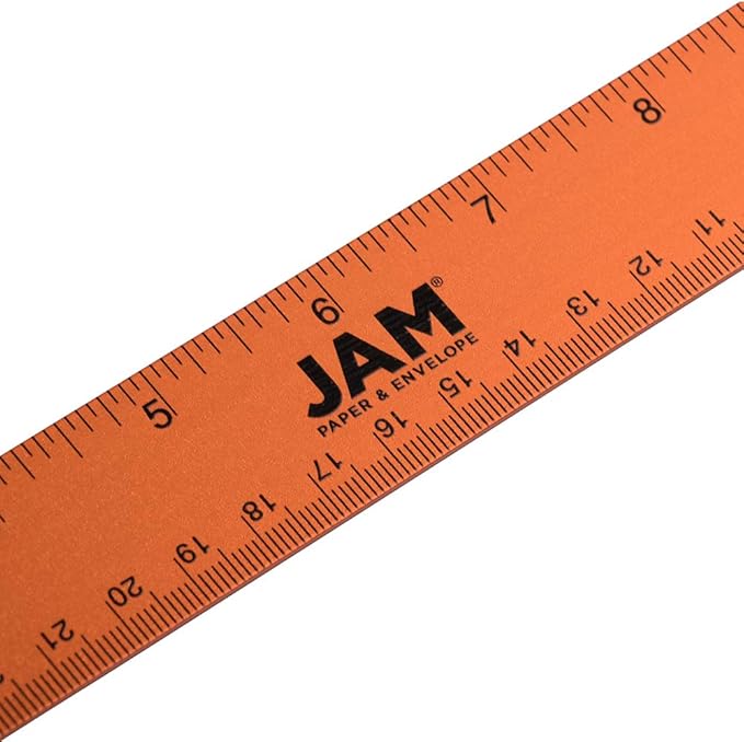 JAM PAPER Strong Aluminum Ruler - 12 Inch - Metal Ruler with Non-Skid Cork Backing - Orange Metallic - Sold Individually