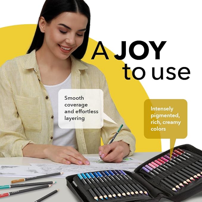 Castle Art Supplies - Set of 72 colored pencils with soft core for artists, professionals and adult colorists, sturdy zipper case for easy carrying