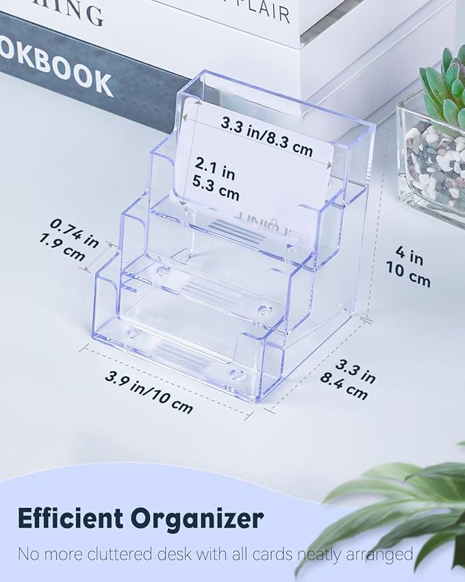Uniclife 2 Pack Acrylic Business Card Holder for Desk 4 Slots Clear Business Card Display Stand for Men & Women Desktop Business Card Organizer Card Stand for Office Home Exhibition, 240 Card Capacity