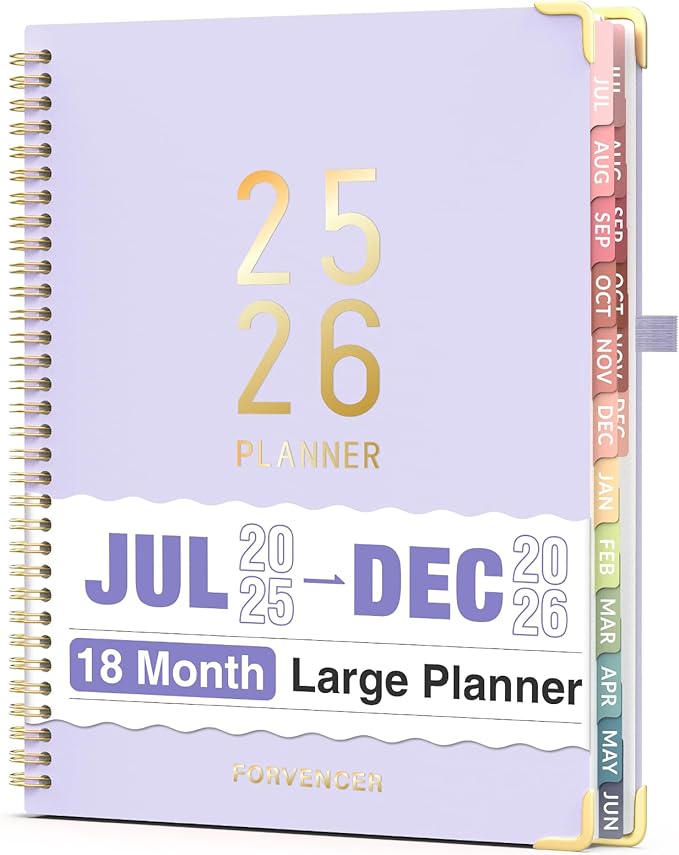Jul 2025 - Dec 2026 Planner, Forvencer Academic Planner 2025-2026, 18 Month Daily Planner, 8.5" x 11", Weekly & Monthly Agenda Book, Hardcover Calendar Book, School Supplies for Student Teacher, Purple