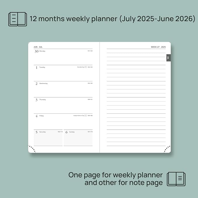 POPRUN Planner 2025-2026 Weekly Notebook for Purse(Pocket Size 4''x 6.25'') Small Academic Calendar (JUL.25 - JUN.26) with Monthly Tabs, Leather Soft Cover, Inner Pocket, 100 GSM - Lilac