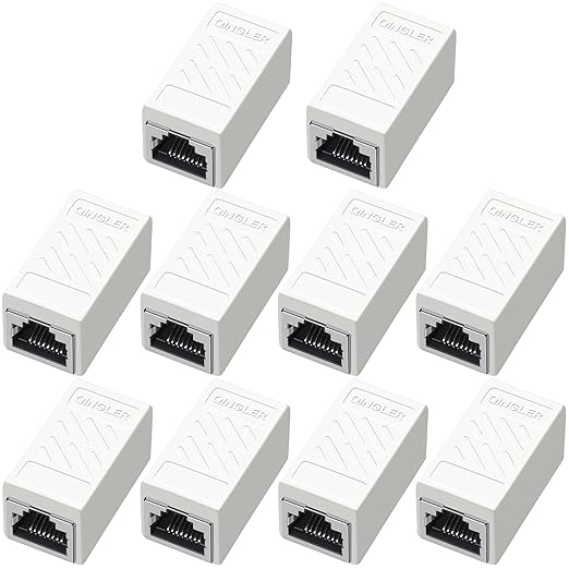 RJ45 Cat6 Coupler Ethernet Extender Connector, 10 Pack in line Coupler Cat7 by QINGLER