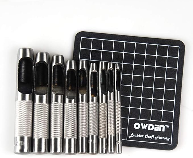 9 Pieces Hollow Punch Set (1/8"-1/2") with A Free Cutting MAT, Leather Hole Punch Set