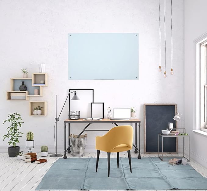 Glass Dry Erase Board - Large Magnetic Whiteboard with Frameless Mounting, Premium Tempered Glass Surface & Accessory Tray - Perfect for Office, Classroom, or Home (48" x 36")