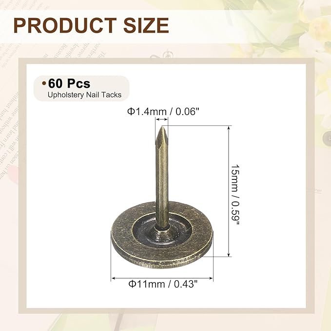 uxcell 150Pcs Upholstery Tacks, 11mmx15mm Flat Head Thumb Tack Decorative Furniture Nails Push Pins for Furniture Sofa Headboards, Bronze