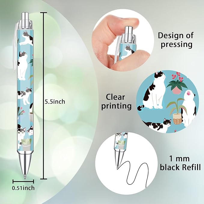 Idealmuzik 6 Cat Pens for Cat Lovers,Cute Kawaii Funny Cats Kitty Themed Paw Ballpoint Gel Pen, Japanese Stationary Notebook Diary For Women Office Worker Supplies Stuff Decor Desk Accessories Gifts