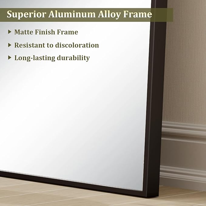 HARRITPURE 65"x24" Arched Full Length Mirror Free Standing & Wall-Mounted Full-Length Mirror with Stand Modern Black Mirror for Living Room Bedroom Cloakroom Aluminum Frame