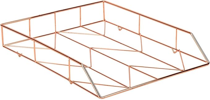 U Brands Desktop Letter Tray, Wire Metal, Copper/Rose Gold