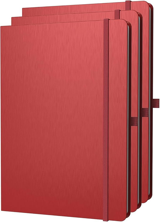 A4 Lined Journal Notebook, 8mm Ruled Notepad, Journaling for Writing, Work, School, Travel and Note Taking, Hardcover 160 Pages (80 Sheets) 8.27 x 11.6 inches (3 Pack Red)