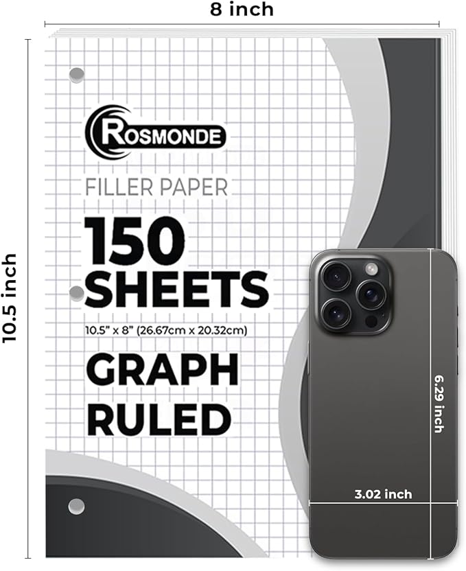 7200 Sheets Graph Paper Bulk, 48 Pack, Bulk Grid Paper, 4x4, 8" x 10.5", 3 Hole Punched, Quad Ruled Sheets, Thick Graphing Paper, Fights Ink Bleed, Bulk Loose Leaf Paper, Bulk School Supplies