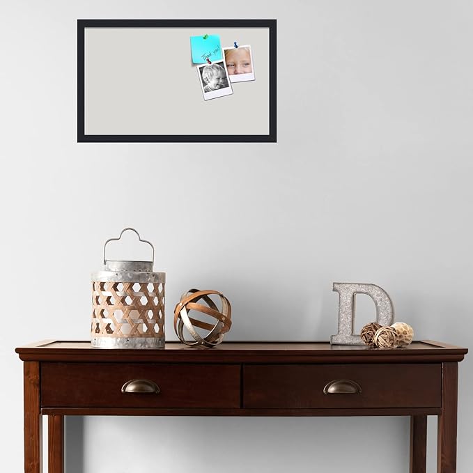 PinPix 24x14 Inch Cork Bulletin Board. This Decorative Framed Pin Board Comes with Light Stone Design and a Satin Black Frame. Ideal for Home Office Decor or Message Board (PinPix-1809)