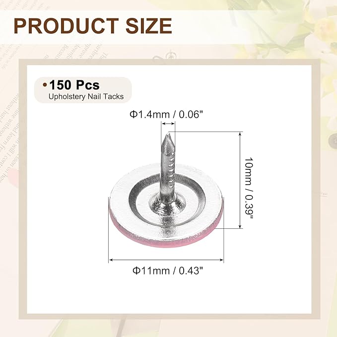 uxcell 150Pcs Upholstery Tacks, 11mmx10mm Flat Head Thumb Tack Decorative Furniture Nails Push Pins for Furniture Sofa Headboards, Pink