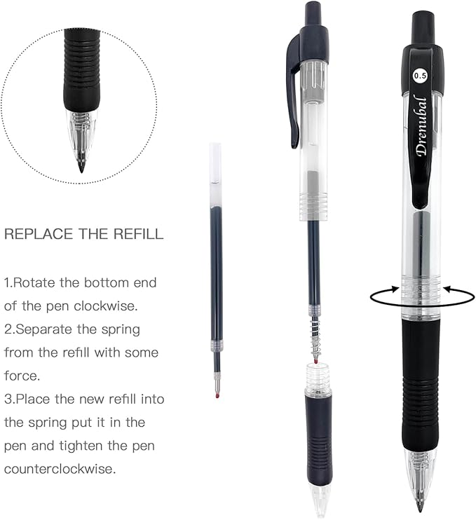 Glide Retractable Ball Pensfor School Office, Medium Point (0.5 mm), Black, Comfortable Rubber Grip For Writing, 12-Count Pack