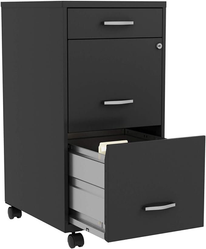 LYS SOHO Box/File/File 3-Drawer Mobile File Cabinet, Black