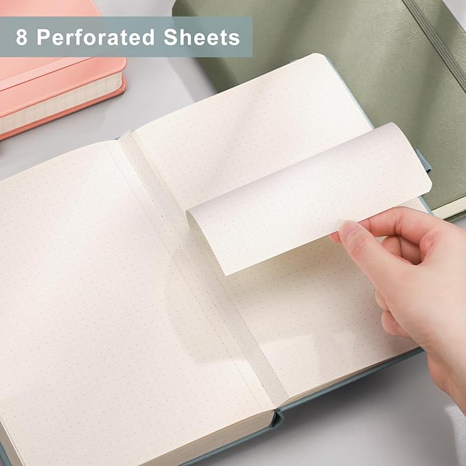 EMSHOI Dotted Notebook - 256 Pages A5 Dotted Grid Journal Notebook,120gsm Thick Paper,16 Perforated Pages, Smooth PU Leather, Inner Pocket,5.75'' × 8.38''-Black