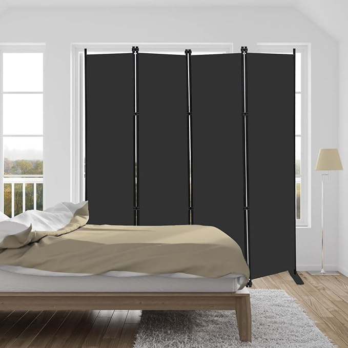MAYOLIAH 4 Panel Room Divider Screen 6Ft Tall Foldable Privacy Dividers Indoor Wall Partition Room Separator Black