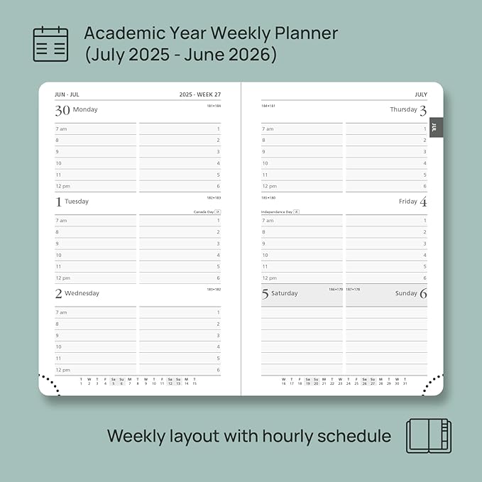 POPRUN Pocket Planner 2025-2026 (Purse Size 4'' x 6.25'') Academic Small Calendar (July 2025 - June 2026) with Hourly Time Slots, 100GSM Thick Papers, Leather Soft Cover - Purple